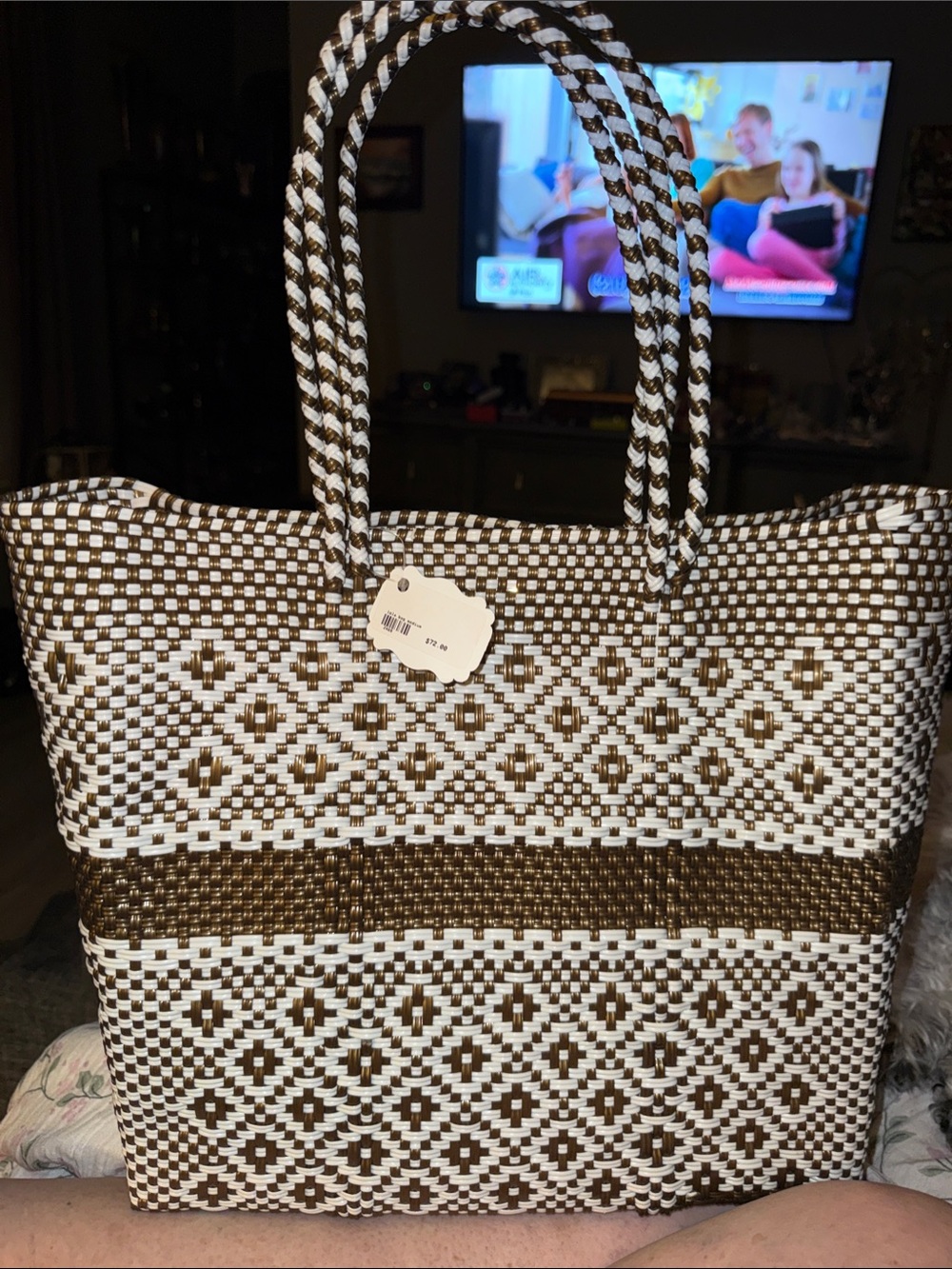 lola large Brown and White Woven Tote